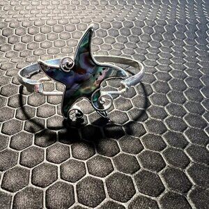 Star Fish Bracelet with Green Abalone Stone 18K White Gold Plated